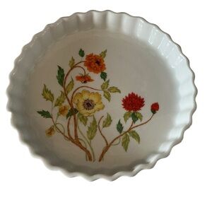 Vintage Lourioux Le Faune Made in France white flower ceramic pie dish